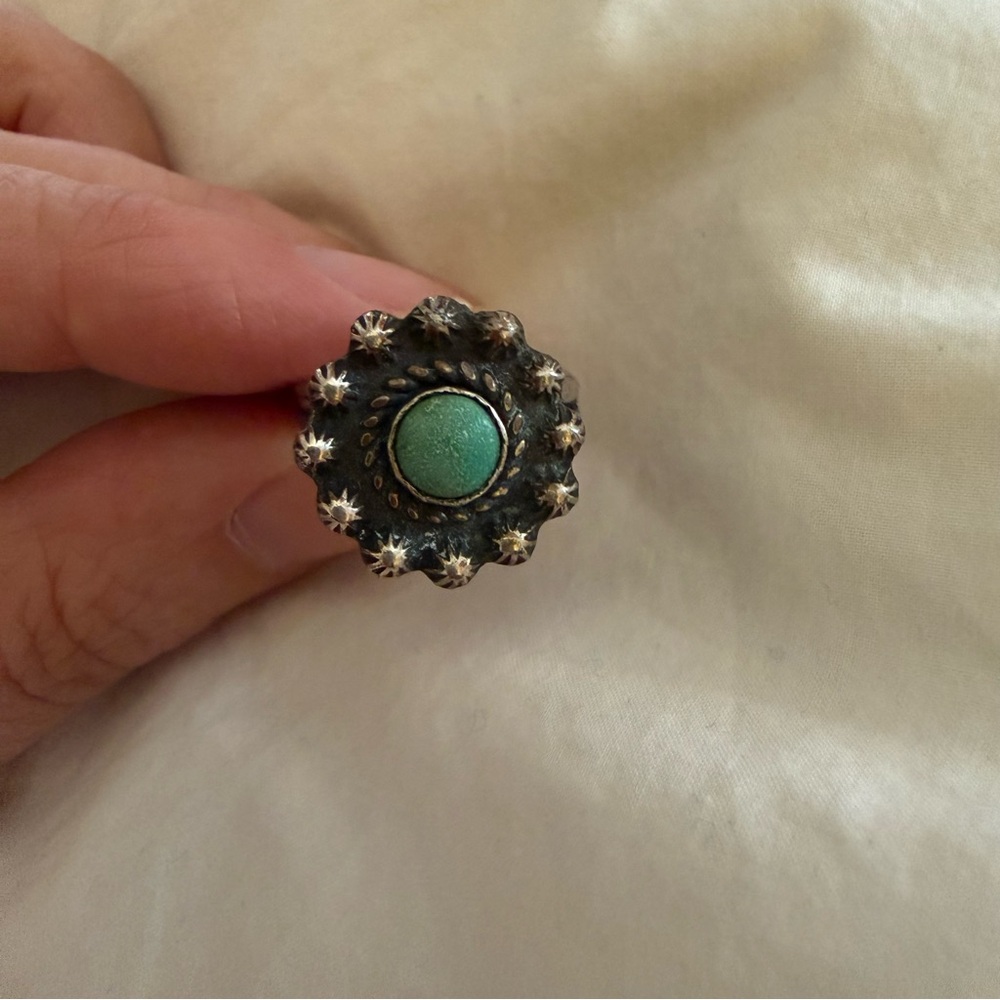 Vintage Sterling Silver Turquoise Ring Ornate Artisan Setting Size 7 - Picture 3 of 6